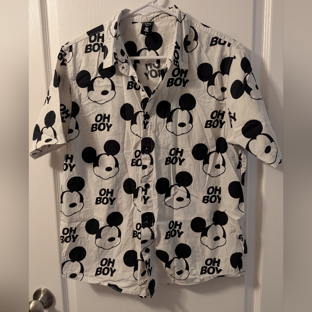 Disney x Neff Mickey Mouse Button Down Shirt Size Medium Men's Short Sleeve